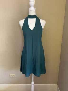 Chic Olivaceous Teal Green Halter Dress